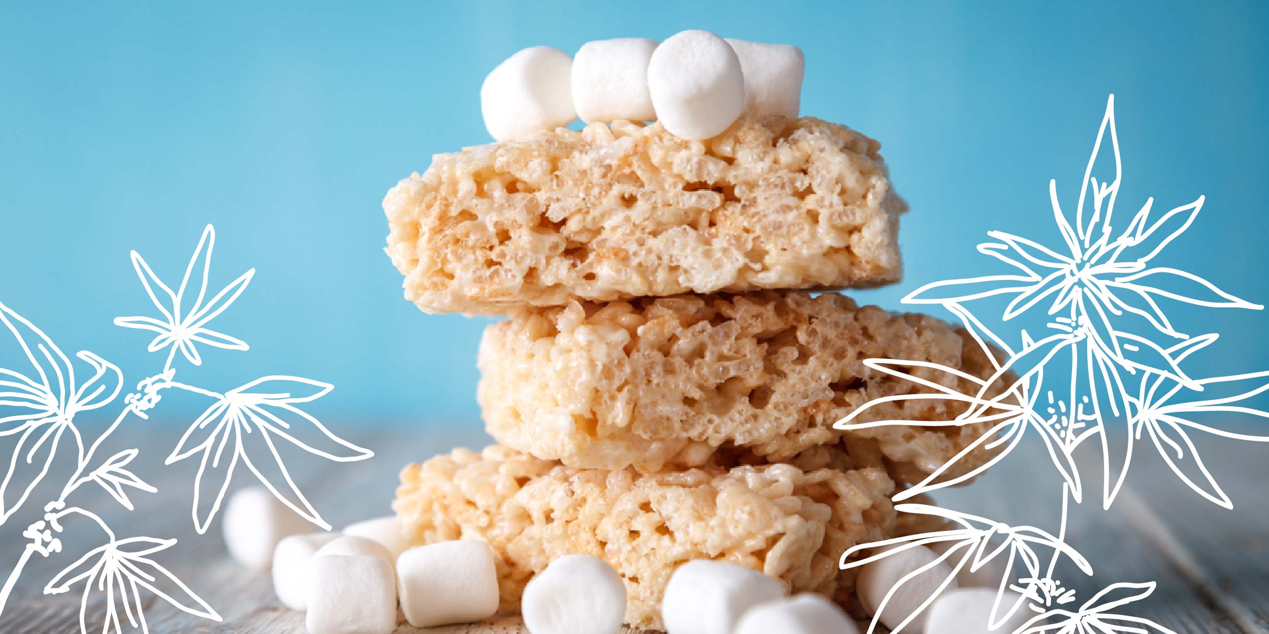 CBD Rice Krispie treats stacked on top of each other.